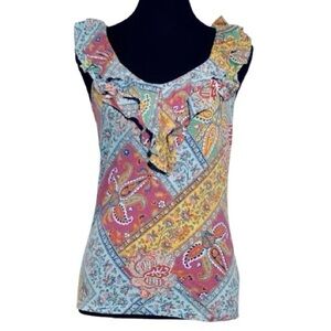 VINTAGE RALPH LAUREN SLEEVELESS POLO SMALL TOP Tank SHIRT PAISLEY PATCHWORK BOHO